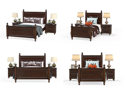 American Single Bed Double Bed Children's Bed Combination 3d model