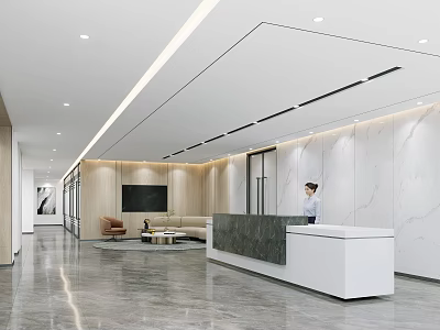 Modern Stylish Office Reception Area With Marble Decor And Cozy Well Designed Waiting Lounge 3d model