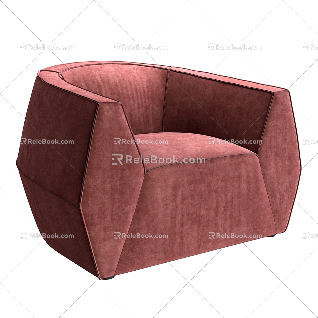 Red fabric single sofa 3d model