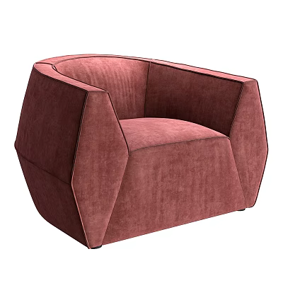 Burgundy Velvet Modern Geometric Single Sofa with Sleek Armrest Design 3d model