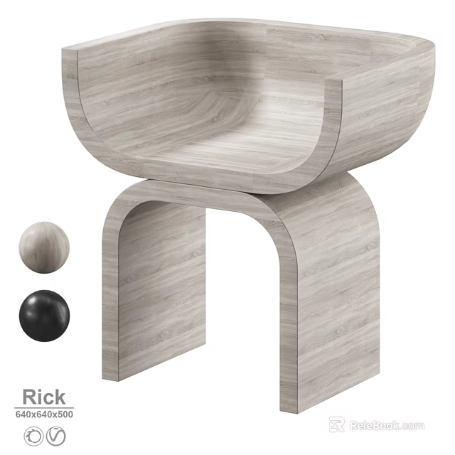 Modern Wooden Single Chair With Curved Structure And Color Options 3d model 