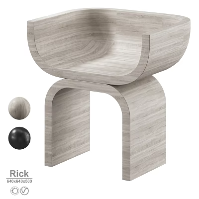Modern Wooden Single Chair With Curved Structure And Color Options 3d model