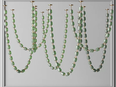 Modern Minimalist Chandelier Featuring Green Long Beads And Golden Metal Hanging Chains 3d model