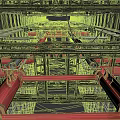 Industrial Equipment Structure With Red Pipes And Metal Frame Components