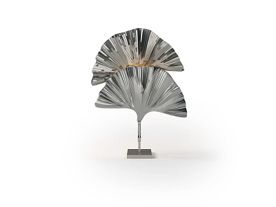 Elegant Modern Ginkgo Leaf Shaped Silver Metal Table Lamp With Dual Leaf Design And Stable Base 3d model