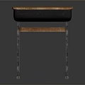 Vintage School Desk With Wooden Top Small Drawer And Black Metal Frame
