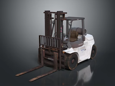 Industrial Forklift Vehicle With Front Forks Cabin White Body And Large Wheels 3d model