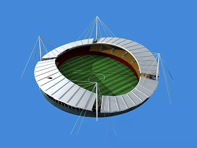 Modern Football Stadium With White Roof And Green Grass Field Structure 3d model