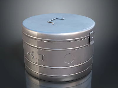 Stainless Steel Cylindrical Food Container with Lid Handle and Closure Latch for Portable Lunch Storage 3d model