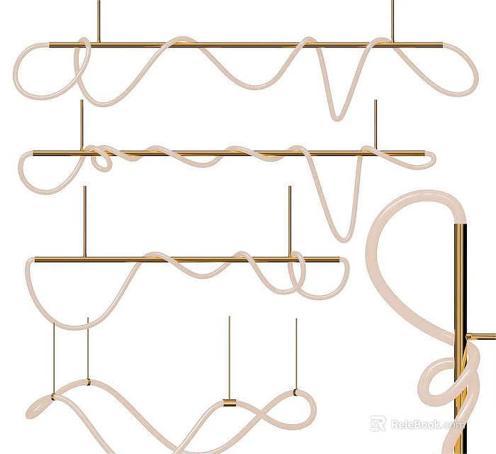 Modern Artistic Chandelier Design With White Spiral Light Strips And Golden Brackets 3d model 