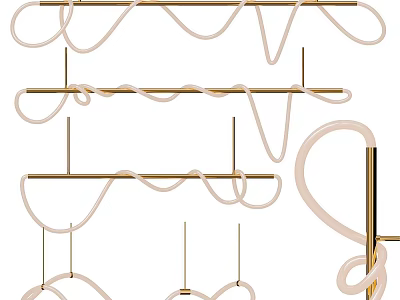 Modern Artistic Chandelier Design With White Spiral Light Strips And Golden Brackets 3d model
