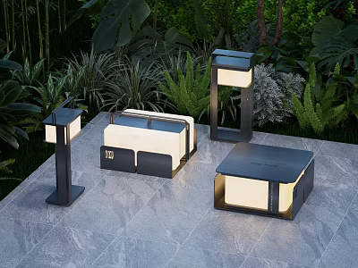 Modern Outdoor Lights with Contemporary Design for Garden Patio Greenery and Stone Floor 3d model