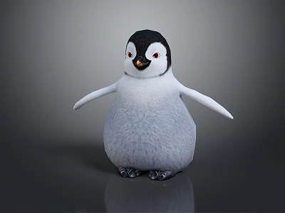 Cute Fluffy Baby Penguin In Black And White Standing On Gray Background 3d model
