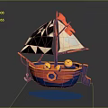 Sailboat In Low Poly Style With Orange Blue Hull Yellow Accents White Sails And Flag