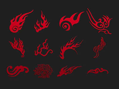 Red Flame Artistic Design Elements With Various Abstract Patterns And Shapes 3d model