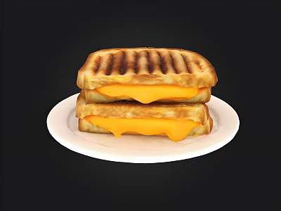 Golden Brown Grilled Cheese Sandwich With Melted Cheese On White Plate 3d model
