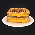 Golden Brown Grilled Cheese Sandwich With Melted Cheese On White Plate