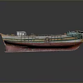 Detailed Decorative Ship Model With Colorful Hull Green Cover and Wooden Deck