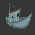 Small Traditional Wooden Boat With Red Roof Lifebuoy And Round Window For Leisure Water Transportation