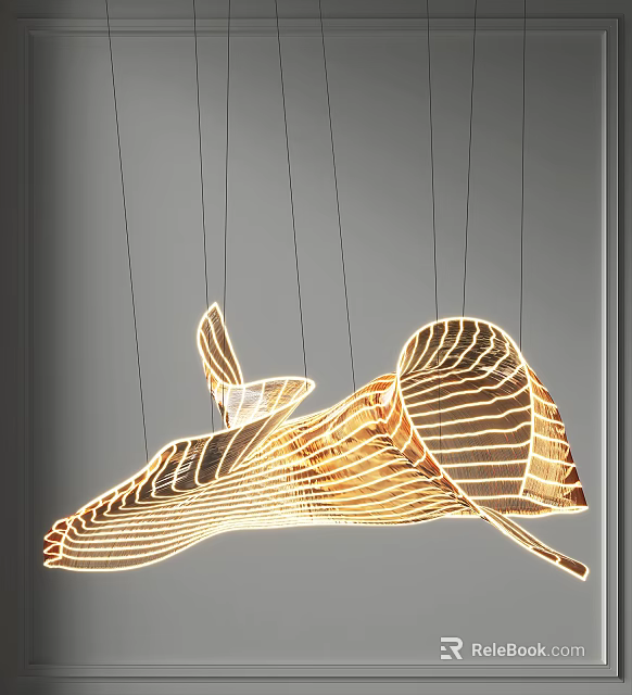 Unique Leaf Shaped Modern Chandelier With Warm Yellow Lighting Linear Structure For Artistic Interior Decor 3d model