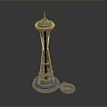 Iconic Space Needle Tower With Observation Deck And Spiral Base Design 3d model