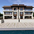 Chinese Style Semi Detached Villa With Symmetrical Facade Large Windows And Waterfront View