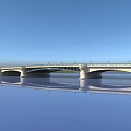 Modern Bridge Spanning Calm Water Surface With Clear Blue Sky and Perfect Reflection Below 3d model