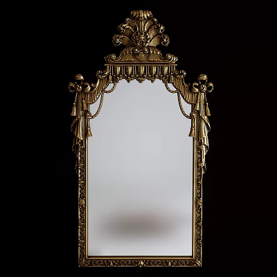 Ornate Golden Mirror With Intricate Carved Frame And Scroll Decorative Motifs 3d model