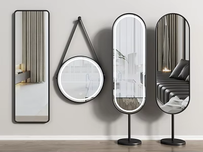 Modern Black Framed Mirrors Wall Mounted and Floor Standing in Various Shapes for Home Decor 3d model