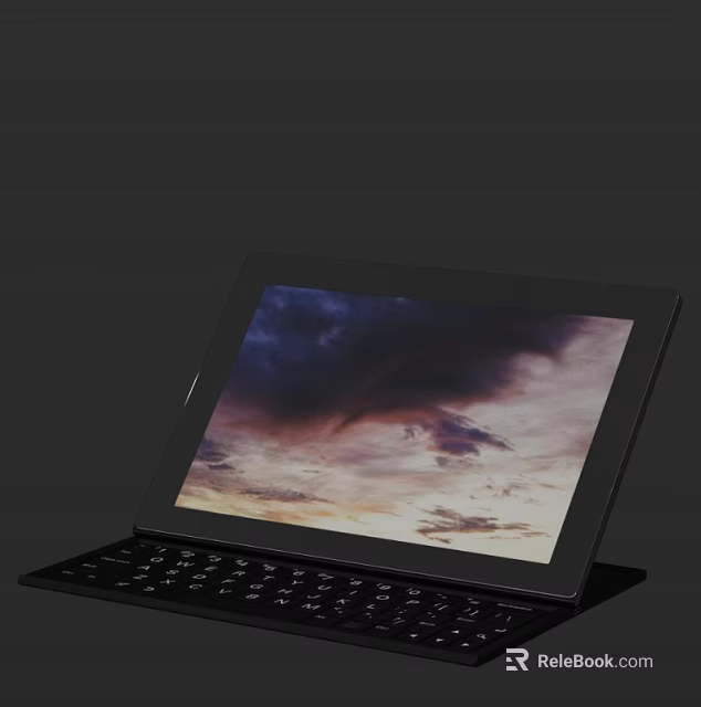 Modern Tablet With Detachable Keyboard Displaying Vibrant Sky And Clouds 3d model 
