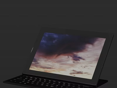 Modern Tablet With Detachable Keyboard Displaying Vibrant Sky And Clouds 3d model