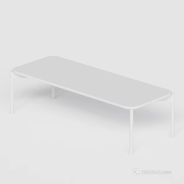 Minimalist White Rectangular Dining Table With Sleek Surface And White Legs 3d model 