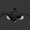 Cartoon Rabbit Character With Black Body White Belly Red Ears And Blue Eyes