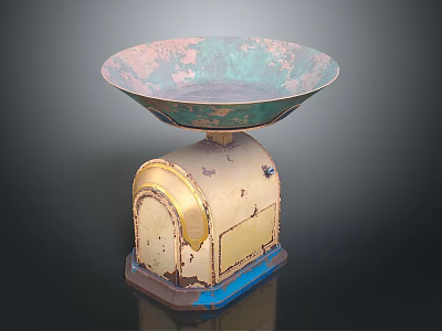 Vintage Kitchen Scale With Copper Colored Bowl And Worn Beige Blue Base 3d model
