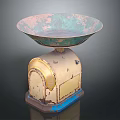 Vintage Kitchen Scale With Copper Colored Bowl And Worn Beige Blue Base