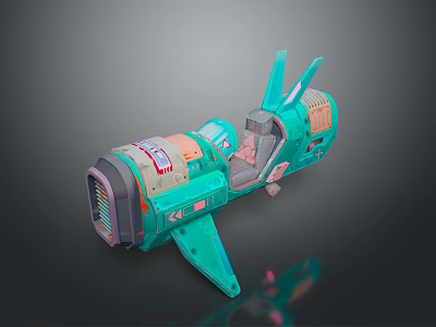 Futuristic Teal Mechanical Device With Orange Accents And Wing Like Structures 3d model