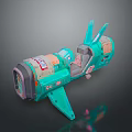 Futuristic Teal Mechanical Device With Orange Accents And Wing Like Structures