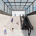 Modern Station With Glass Roof Staircase Escalator White Tiled Floor And Pedestrians