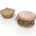 Traditional Handwoven Household Items With Covered Basket And Decorative Container