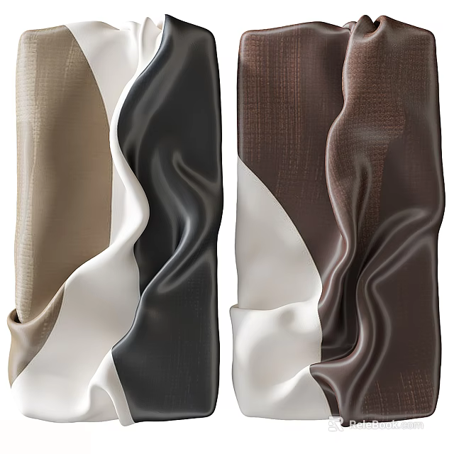 Abstract Painting With Flowing Wavy Textures In Brown Black And White Tones 3d model 
