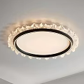 Modern Circular Ceiling Light With Crystal Decoration Black Frame And White Light Panel