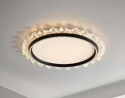 Modern Circular Ceiling Light With Crystal Decoration Black Frame And White Light Panel 3d model