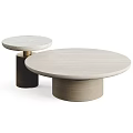 Two Modern Round Coffee Tables With Marble Tops And Cylindrical Bases 3d model