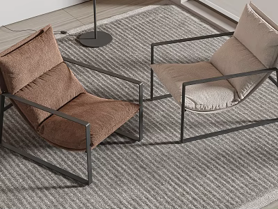 Modern Comfortable Lounge Chairs In Brown And Beige With Black Metal Frames On Gray Carpet 3d model