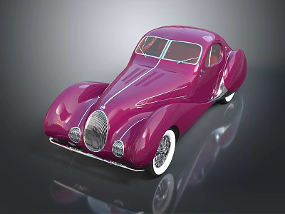 Burgundy Vintage Sports Car with Sleek Curves Retro Design and White Wheels Showcasing Elegant Classic Style 3d model
