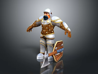 Man in Detailed Medieval Armor Holding Shield and Axe 3d model