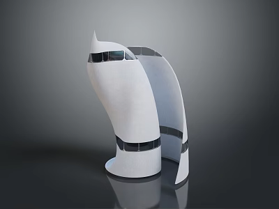 Unique Modern Architectural Building With Curved Design White Exterior And Windows 3d model