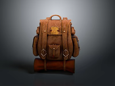 Brown Leather Backpack With Multiple Pockets And Metal Buckles For Daily Use 3d model