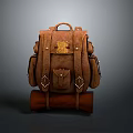 Brown Leather Backpack With Multiple Pockets And Metal Buckles For Daily Use 3d model