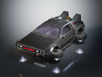 Black Futuristic Floating Car with Gull Wing Doors Rear Fins and Glowing Lights 3d model